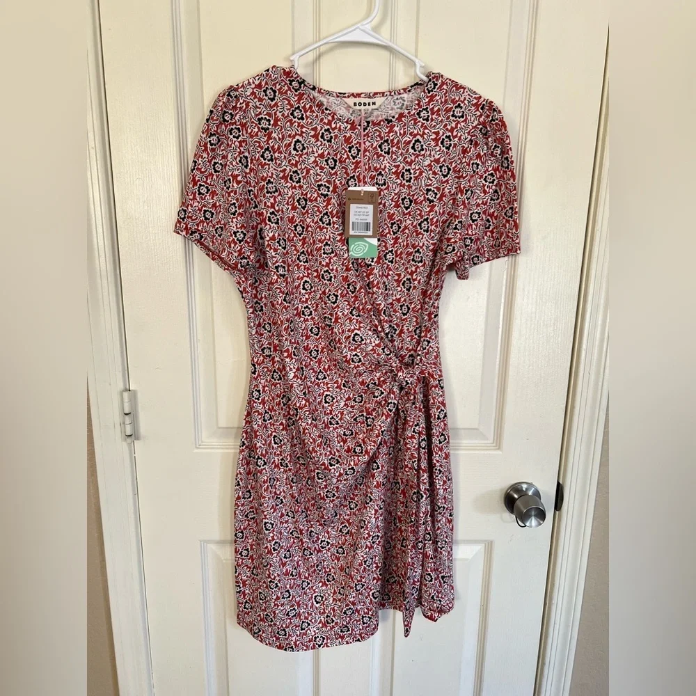boden short sleeve dress Boden Women's Plus 16R Orange Print Short Sleeve Dress